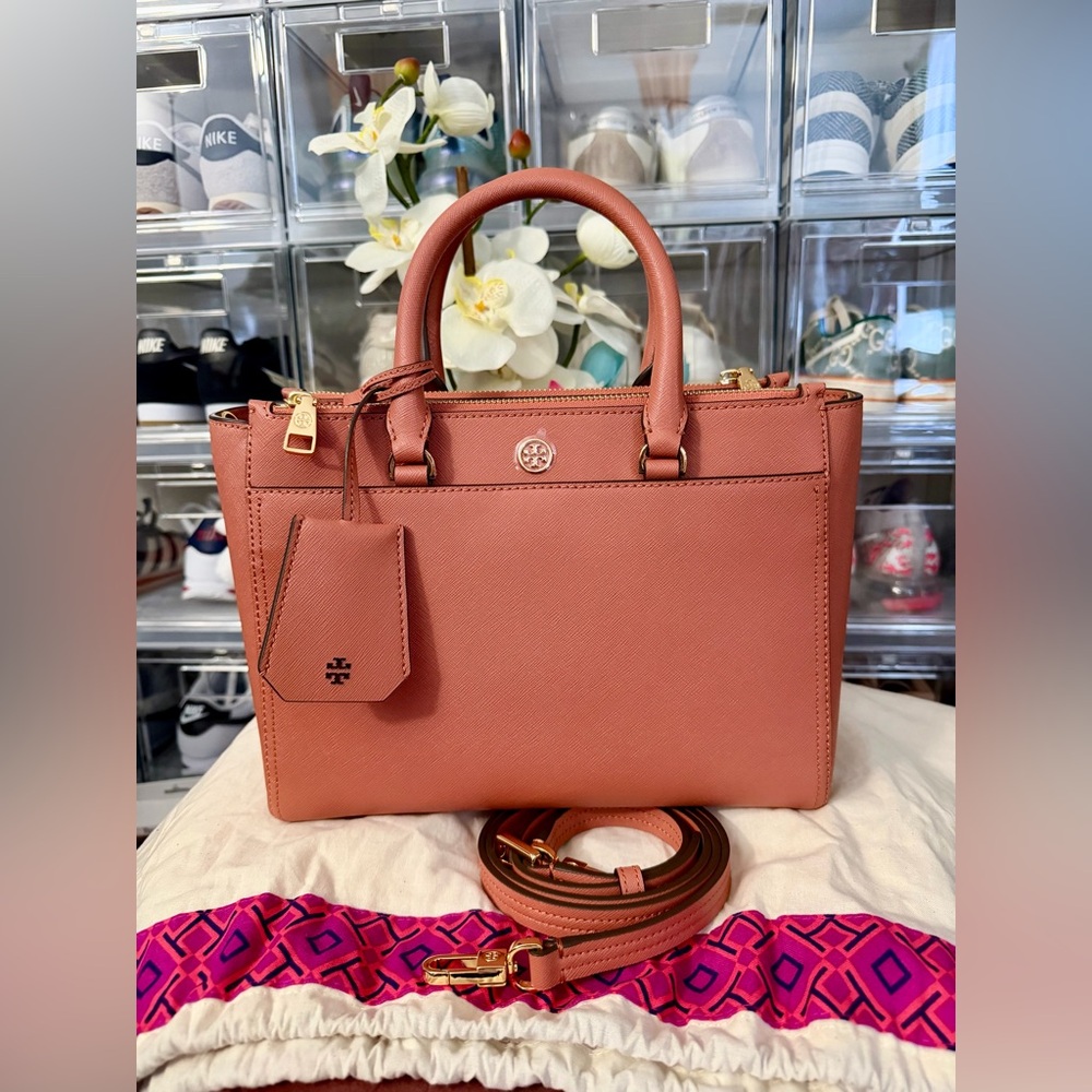 🌷Brand New Tory Burch Robinson Small Double Zip Tote Tramonto